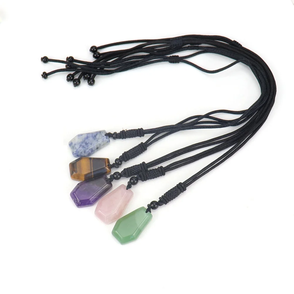 

10pcs Natural Stone Hexahedron Tiger Eye Rose Quartz Amethyst Fluorite Healing Crystal Charms Necklace Women Men Jewelry
