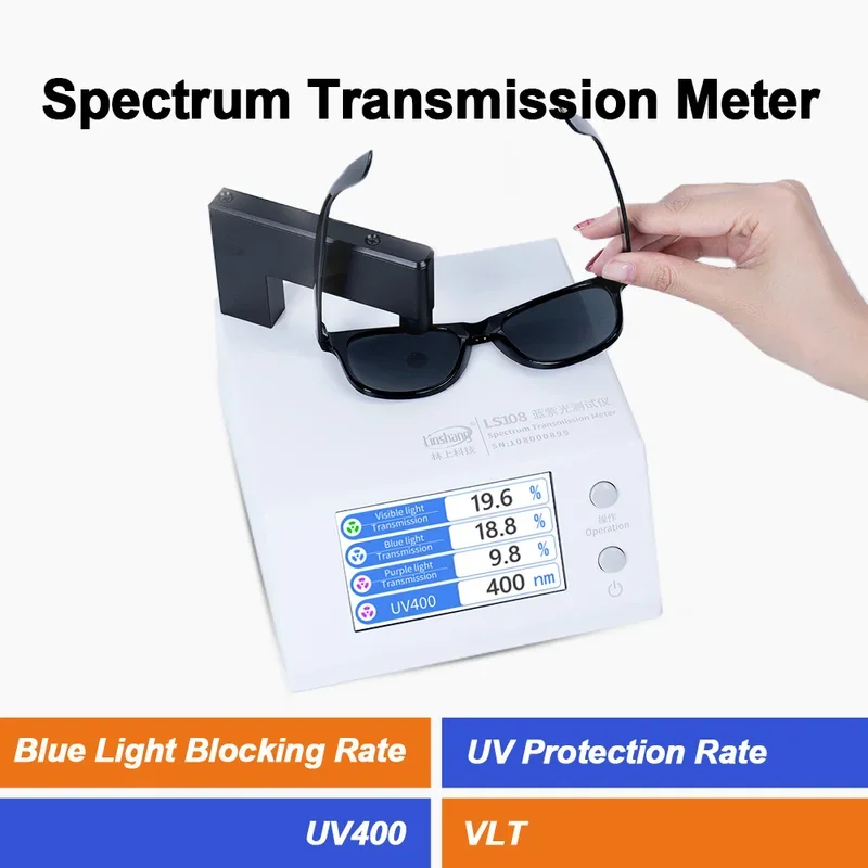Light Transmission Meter UV400 Tester VLT 430nm Blue 395nm Violet Light Transmittance Tester for Eyeglasses Sunglasses LS108