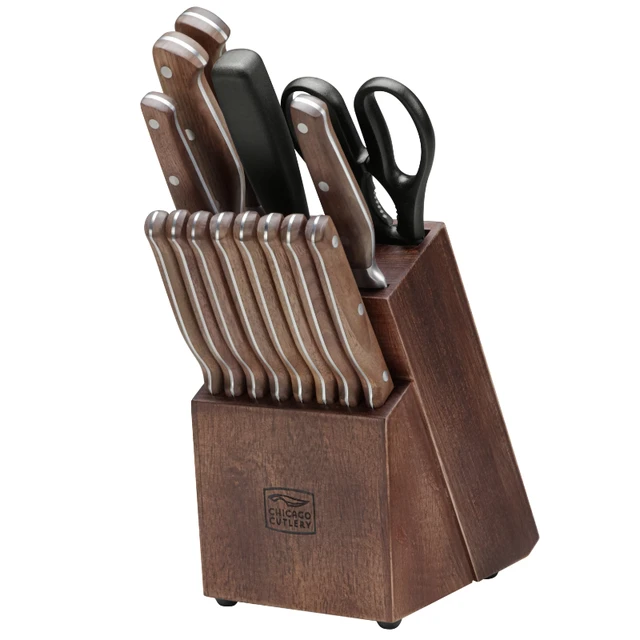 Gold Knife Set with Walnut Knife Block, 13-piece Kitchen Knives Stainless  Ste