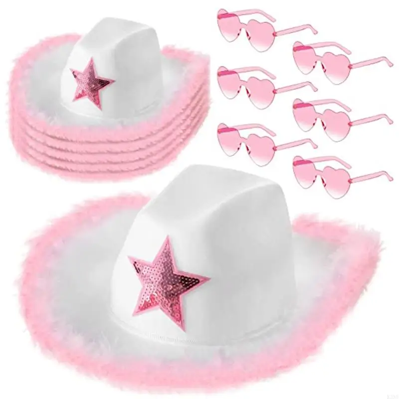 K3NF Pink Cowgirl Hat Star Women Bachelorette Party Cowboy Hats Party Props Cowboy Cosplay Birthday Hats