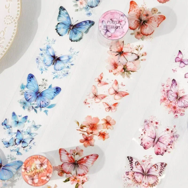 1Roll Scrapbooking PET Tape Butterfly Dance Handbook Supplies Collage  Supplies material Round tape Adhesives cut 60mm*2m 2