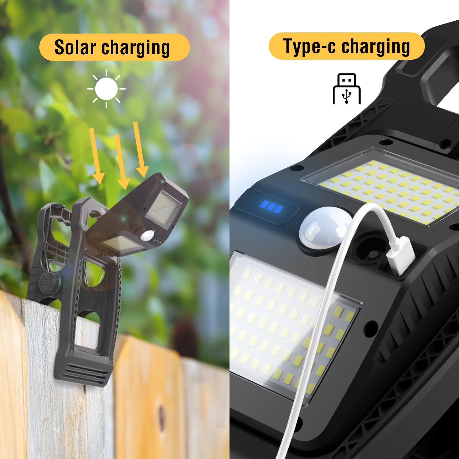 Outdoor Solar Clamp On Motion Sensor Lights Waterproof Work Light 3 Lighting Modes For Camping Fence Walls Garage LED Lamps