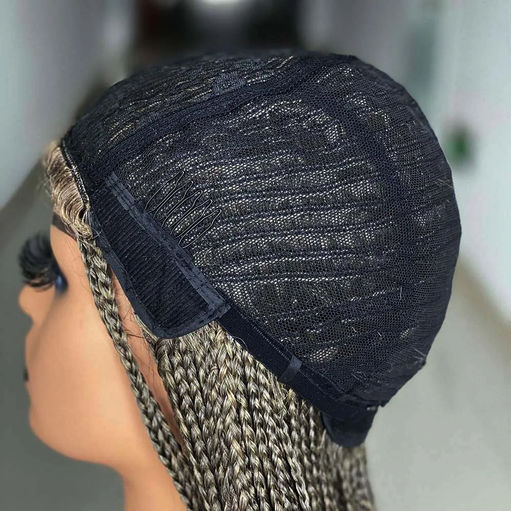 Synthetic Braided Wigs For Black Women Ombre Synthetic Braids Long Box Braided Wigs Fake Scalp Braiding Hair Cosplay Machine Wig