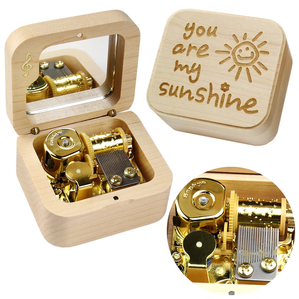 

Музыкальная шкатулка Rosiking You are my sunshine Maple Box, деревянный резной механизм, музыкальный Заводной подарок на день рождения