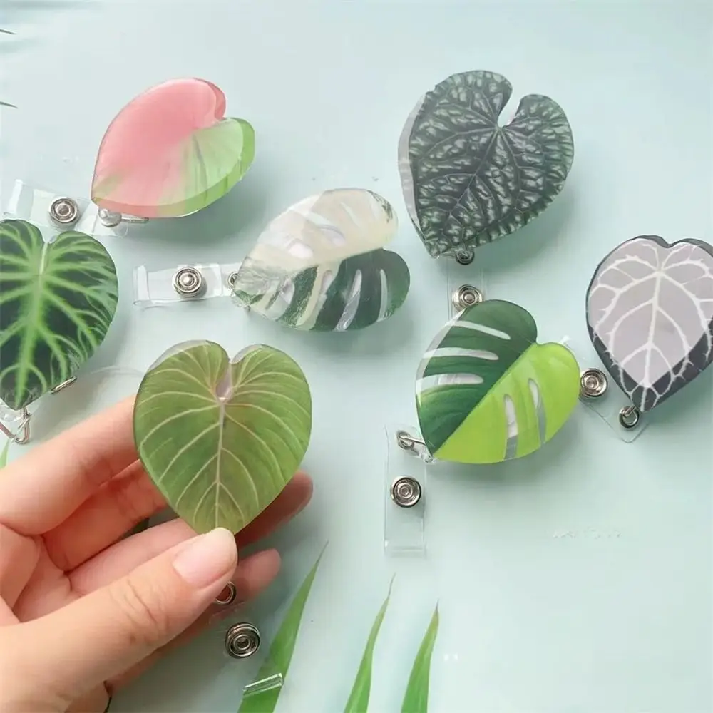 Inspirational Leaf ID Badge Reel Chest Card Name Tag Retractable Badge Holder Rare Plant ID Card Clip Easy Pull Buckle