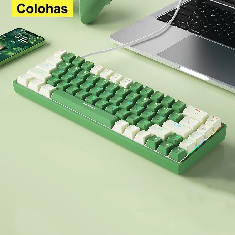 Teclado Mecânico com Fio Gaming Pbt Keycaps Ergonômico 68 Keys Rgb Hotswap Tipo-c Fit para pc Computador Laptop