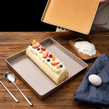 28x28cm Cake Roll Mold Non-stick Carbon Steel Baking Tray Mould Oven Home Gold White Pastry Molds Square Plate Cake Pan