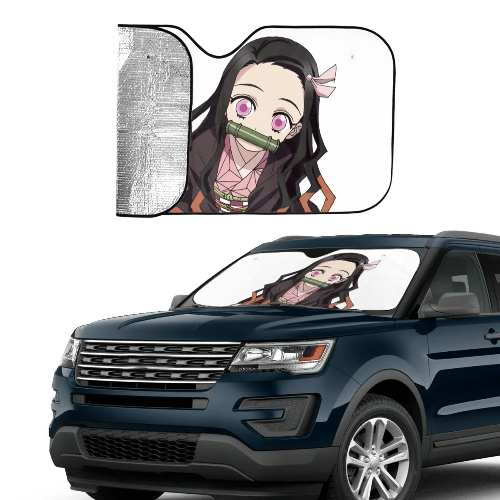 

Car Umbrella Shade 3d Custom Print Cute Nezuko Anime Demon Slayer Car Windshield Sunshade