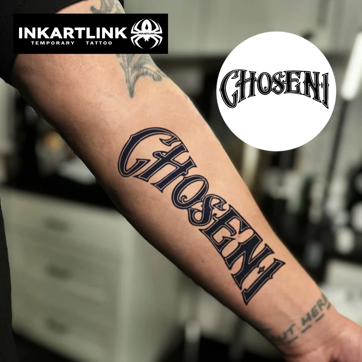 英語の筆記体の組み合わせの一時的なタトゥー ステッカーは 1 ～ 2