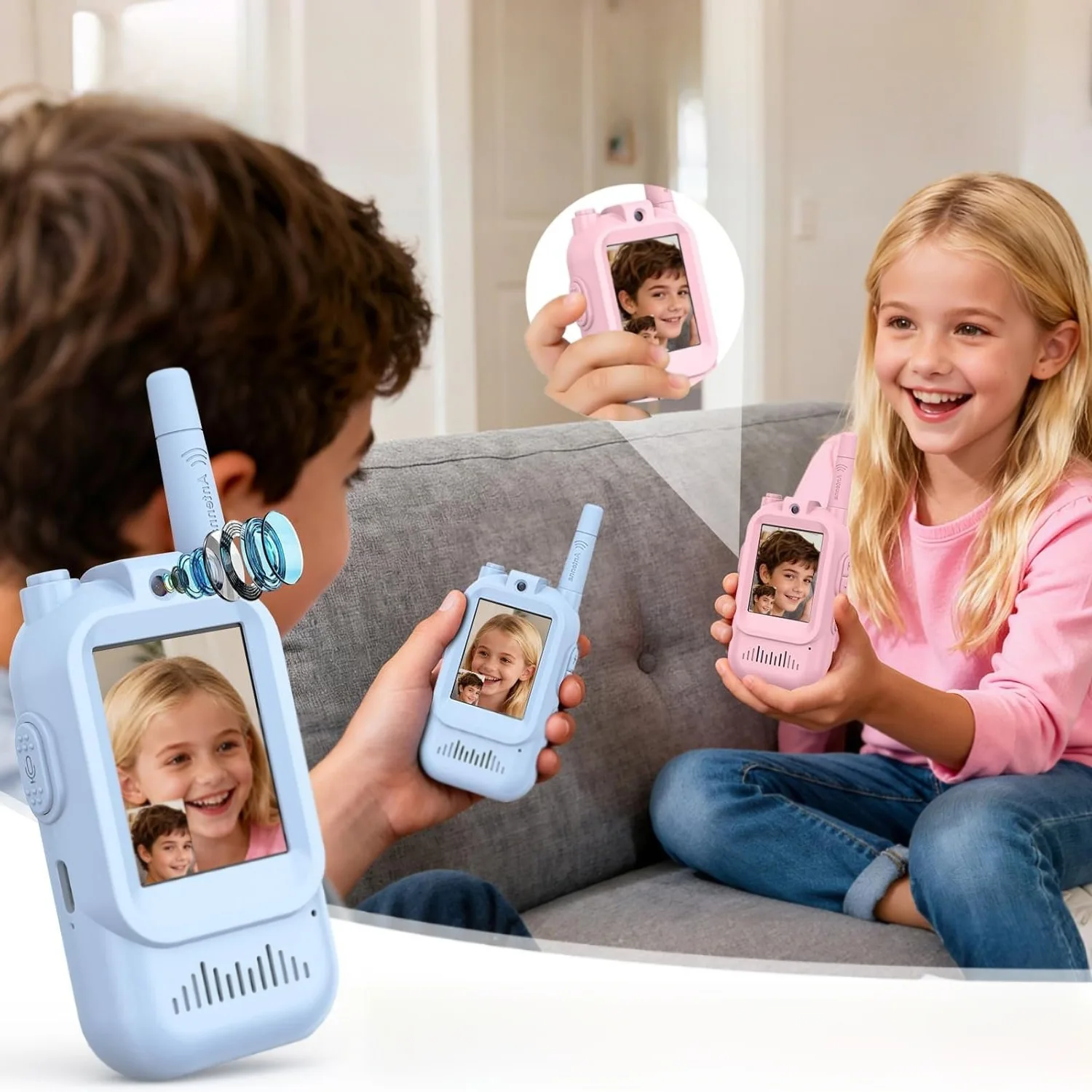 Rechargeable Kids' Video Walkie Talkies - Fun & Easy Communication with Cute 2-Inch Screen