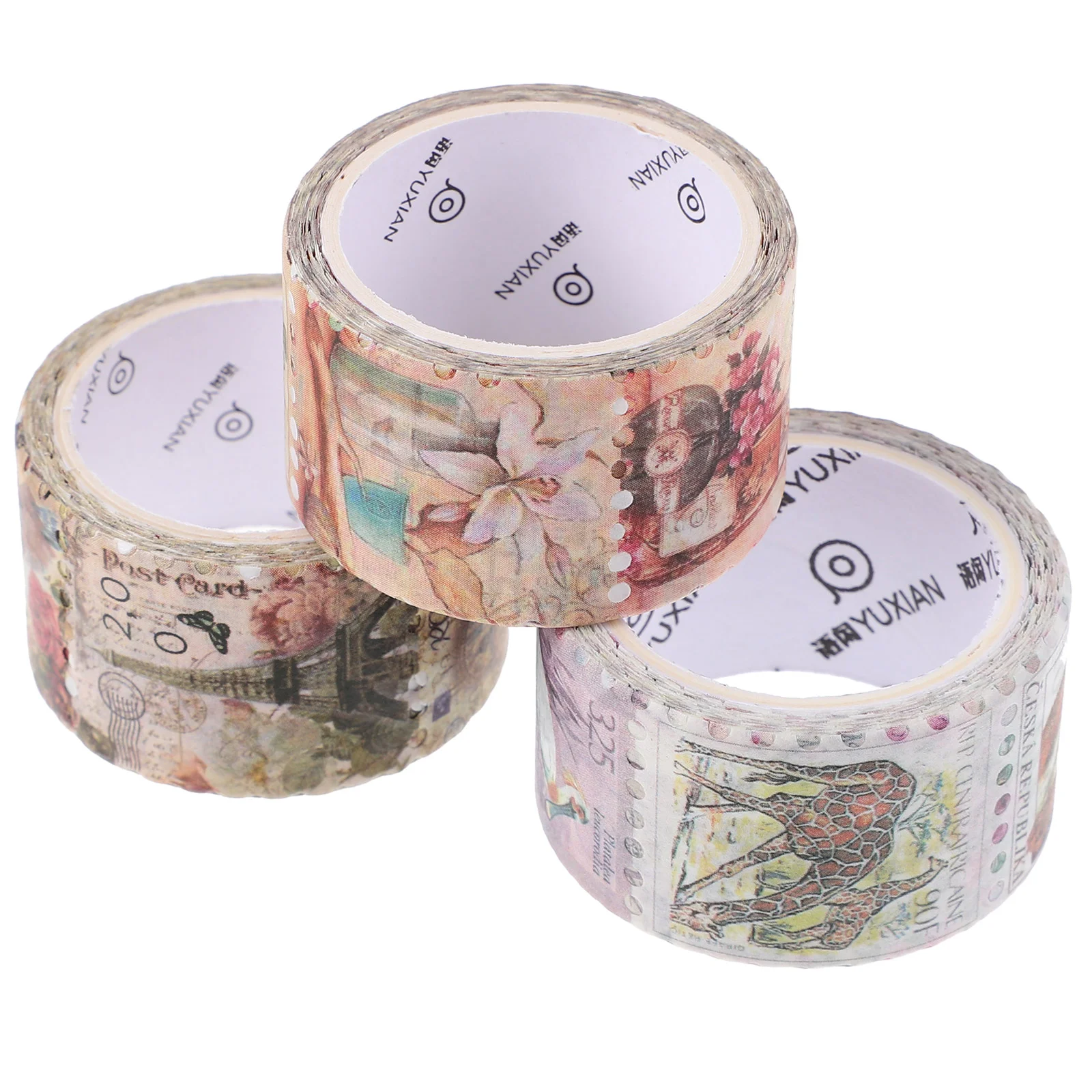 

3 Rolls Stamps and Washi Tape Masking Decorative Sticky Vintage Lovers Gifts Applique
