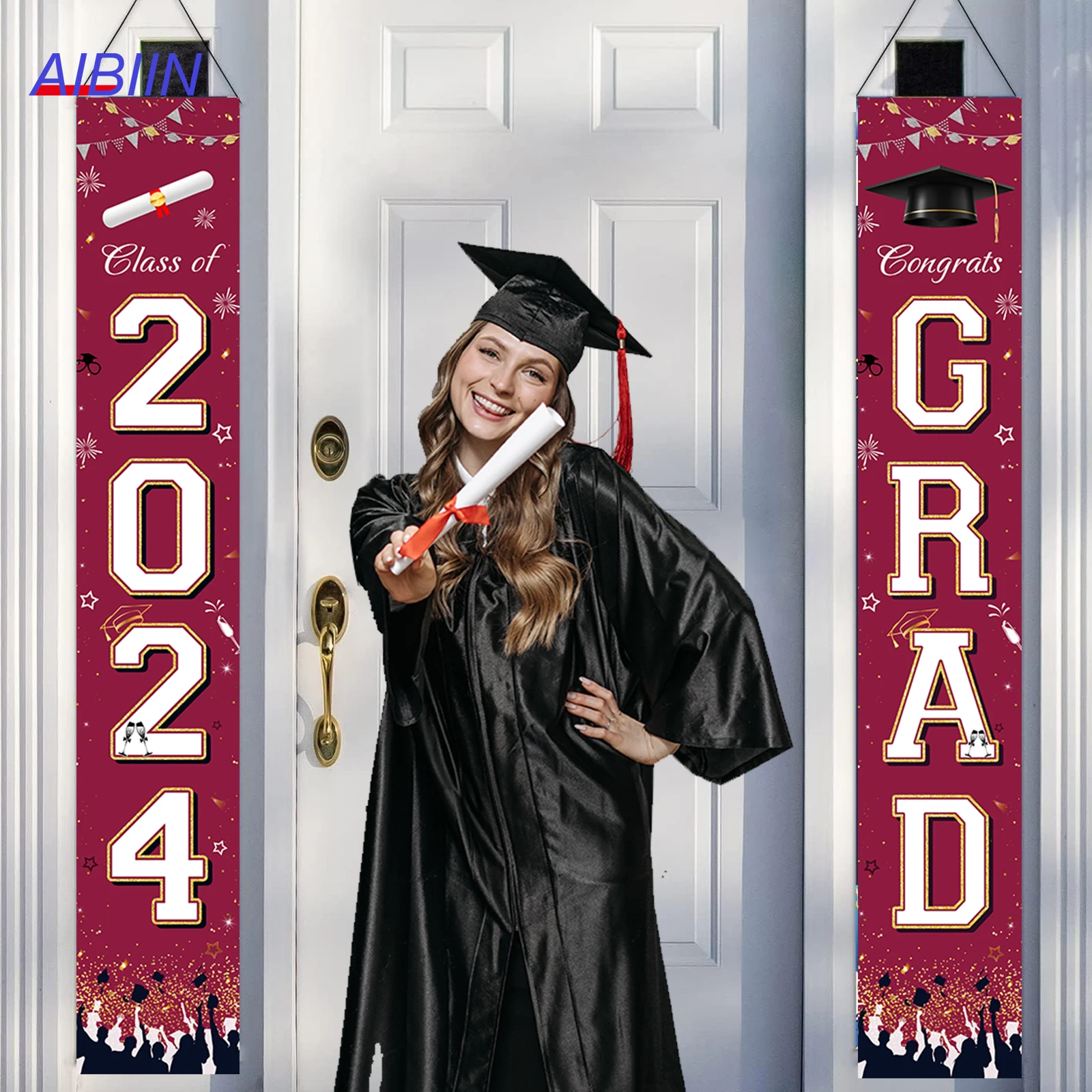 

Class of 2024 Graduation Polyester Door Couplet Curtain Party Decoration Supplies Graduates Photozone Background Props