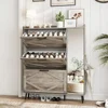 Freestanding Shoe Organizer with 5 Wooden Legs, Slim Shoes Rack Cabinet, Shoe Storage Cabinet with 3 Flip Drawers & Mirror 2