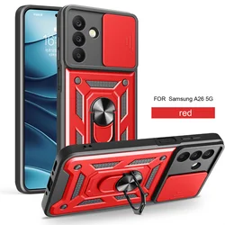 Armor Shockproof Back Cover with Car Magnetic Ring Holder - Enhanced Protection Coque for Samsung A16 4G (Sj-red)