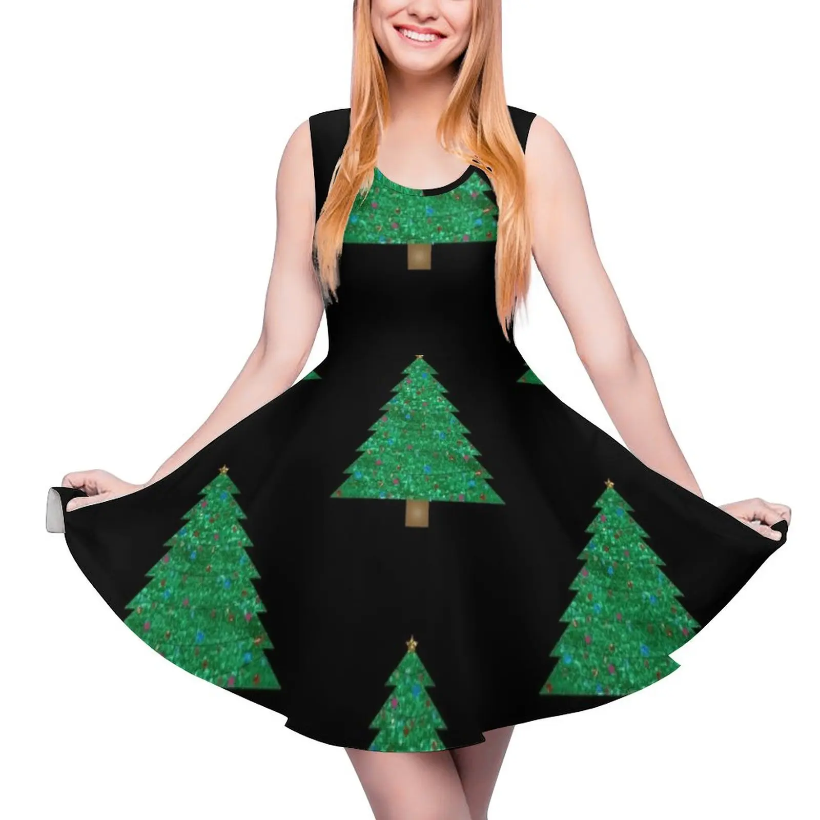 sequin print christmas tree Sleeveless Dress Womans evening dress womens clothing dress party night
