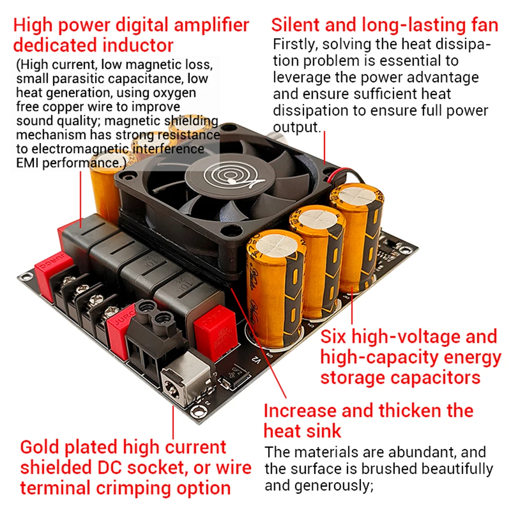 DC18-50V TPA3255 HIFI Digital Audio Amplifier Board Power Supply 600W+600W Dual Channel Stereo Module for Home Theater/Car Audio