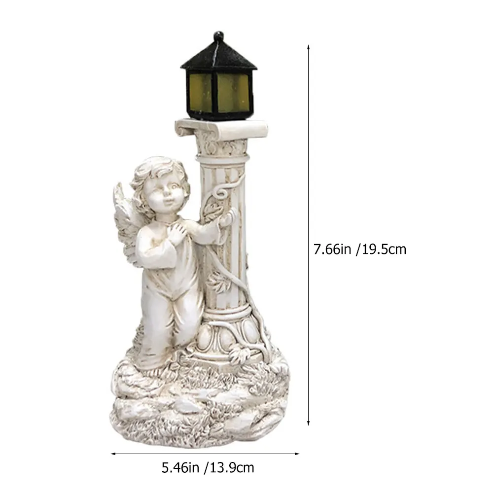 Statue d'ange gardien en résine éclairante LED Essen absorbe l'énergie  solaire finition blanche Antique Sculpture de jardin décor à la maison 