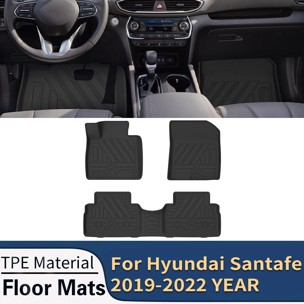 

For Hyundai Santa Fe 2019 2020 2021 2022 Auto Car Floor Mats All-Weather TPE Foot Mats Odorless Pad Tray Mat Interior Accessory