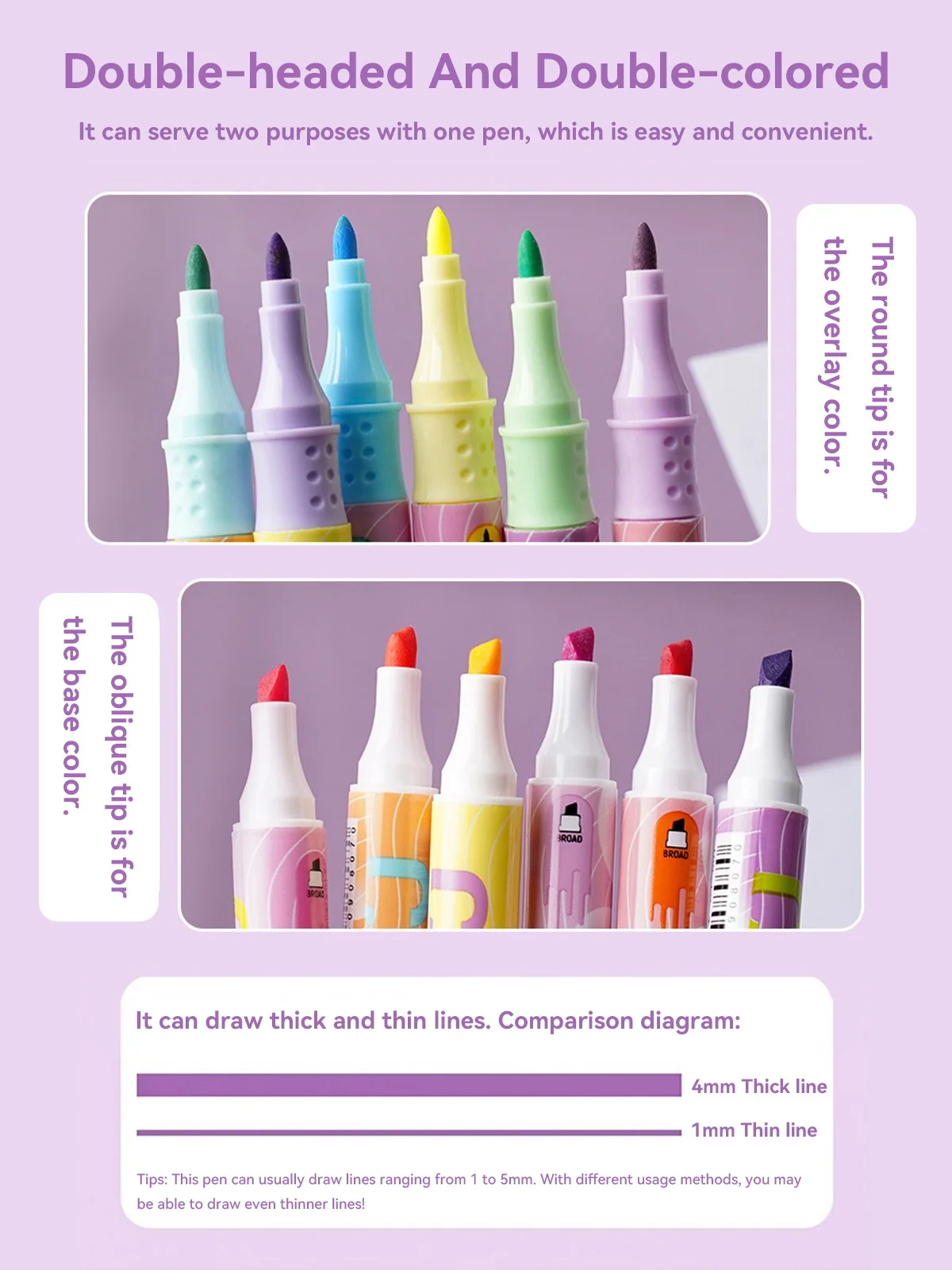 6 Packs SET Double-head Highlighter Repeatable Color Key Marks Kawaii Korean Stationery Office Culture and Education Supplies