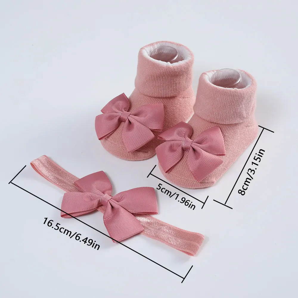 2Pcs/Set Baby Girls Headband + Socks Set 0-12 Months Cute Toddler Princess Socks Autumn Infant Bowknot