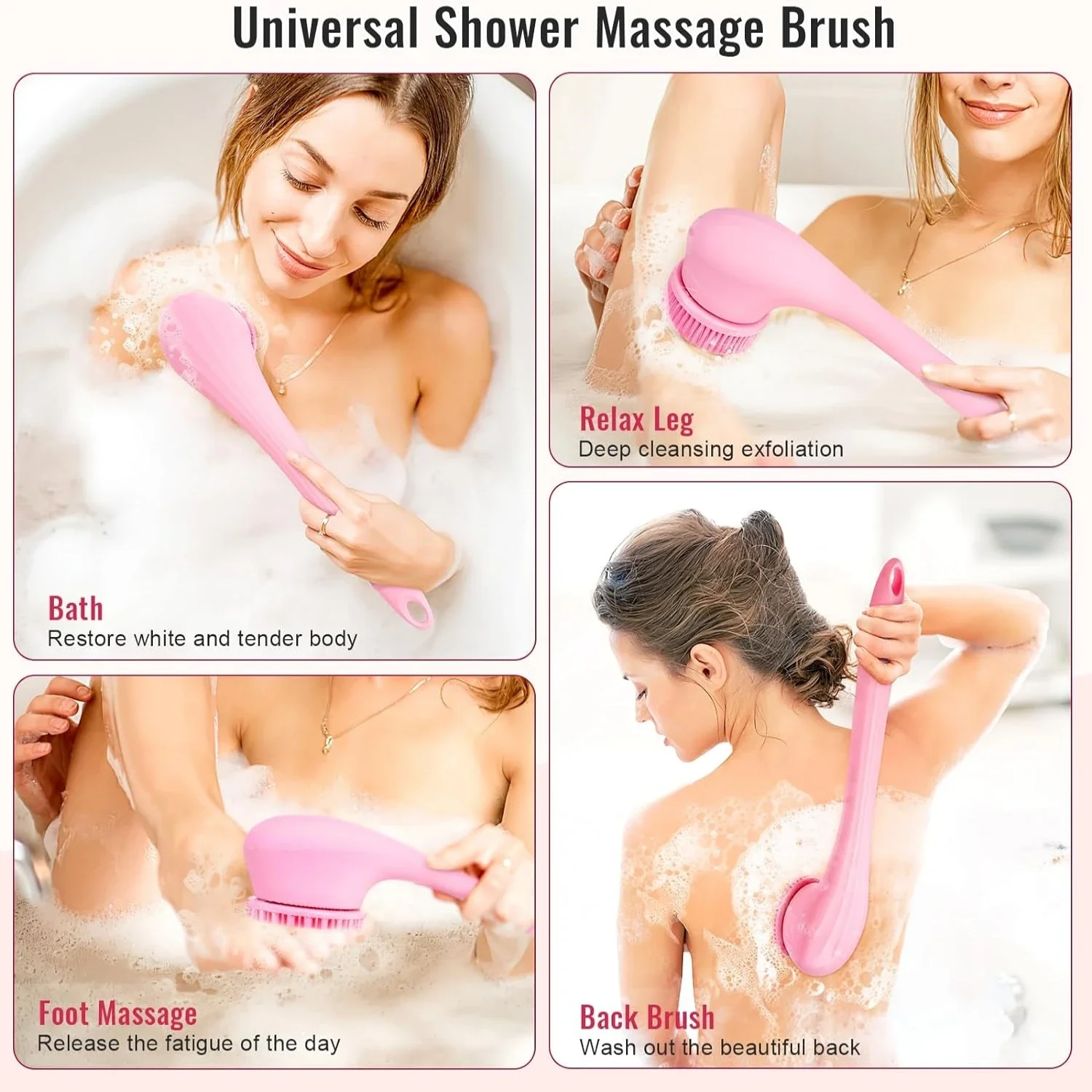 Electric Shower Brush Set for Whole Body Cleaning Back Scrubber 3 Cleaning Heads 2 Speeds Bathing Brush Massage Exfoliator