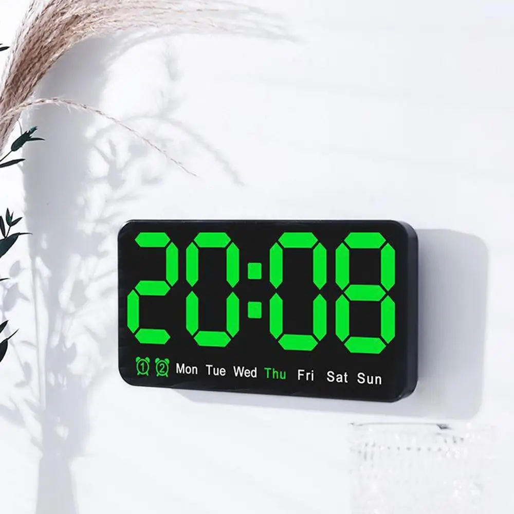 LED Digital Wall Clock with Dual Alarms and Adjustable Brightness