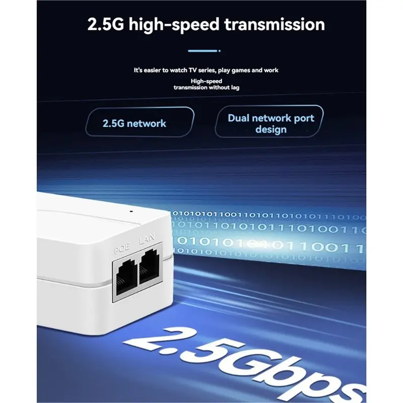 30W 2.5G POE 인젝터 기가비트 이더넷 Poe 어댑터 스위치/카메라 전원 공급 장치용 듀얼 포트 10/100/1000/2500Mbps