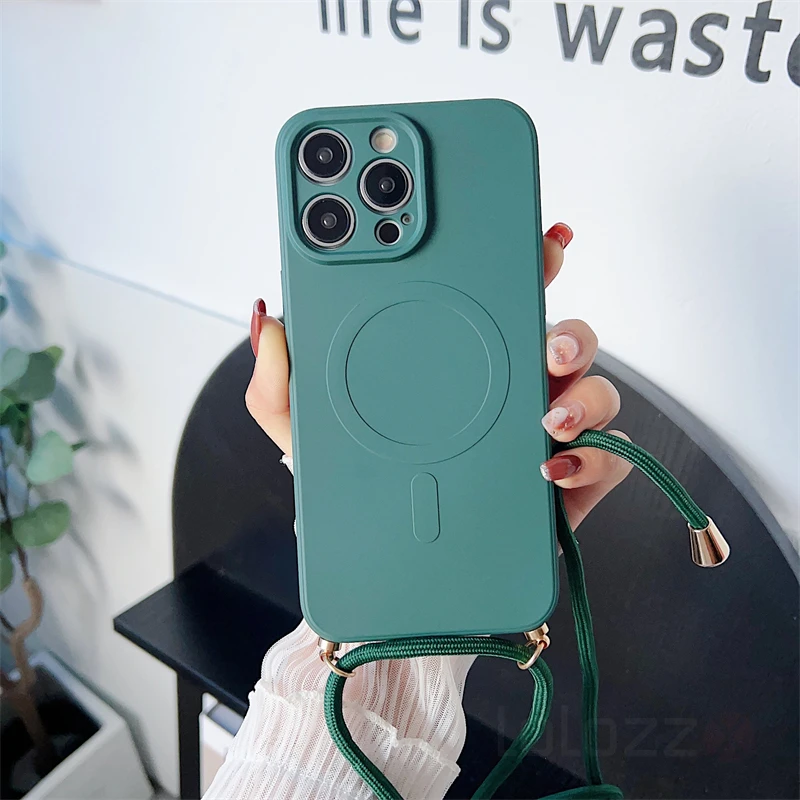 Universal Lanyard Strap Soft Phone Case with Magsafe-Compatible Magnetic Wireless Charging Cover