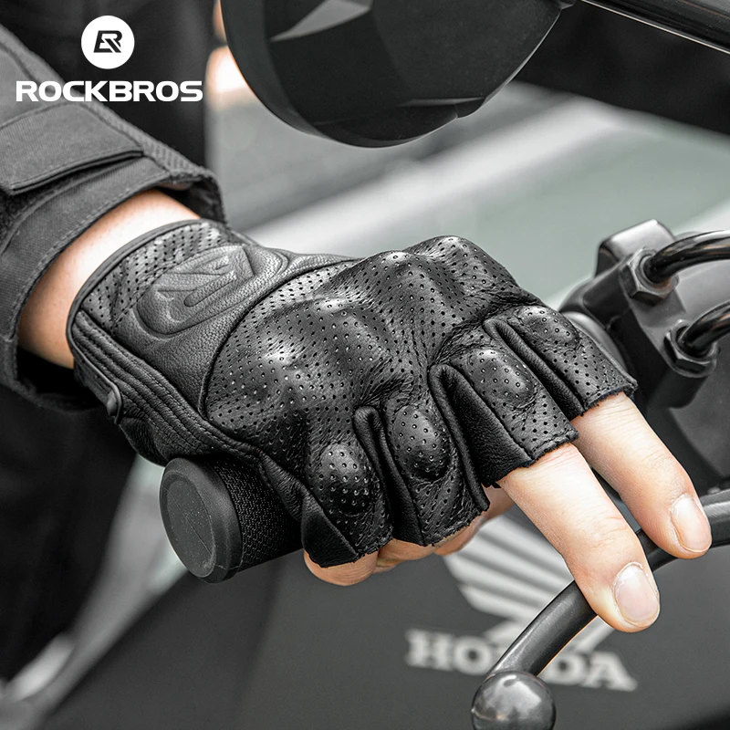 

ROCKBROS Motorcycle Gloves Men Women Summer Leather Fingerless Cycling Gloves Bicycle Motorbike Motorcross ATV Motor Gloves