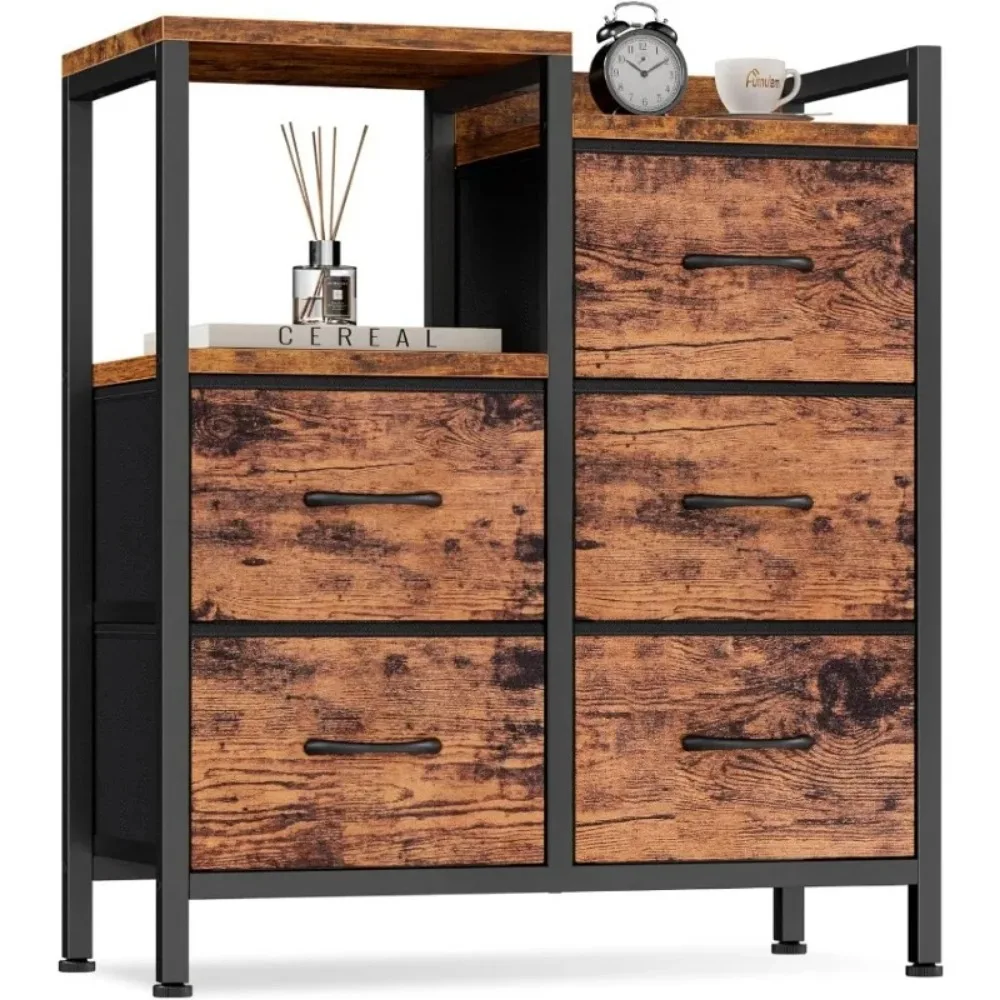 

Dresser for Bedroom with 5 Fabric Drawers,Small Chest Organizer Unit with 2-Tier Storage Shelf