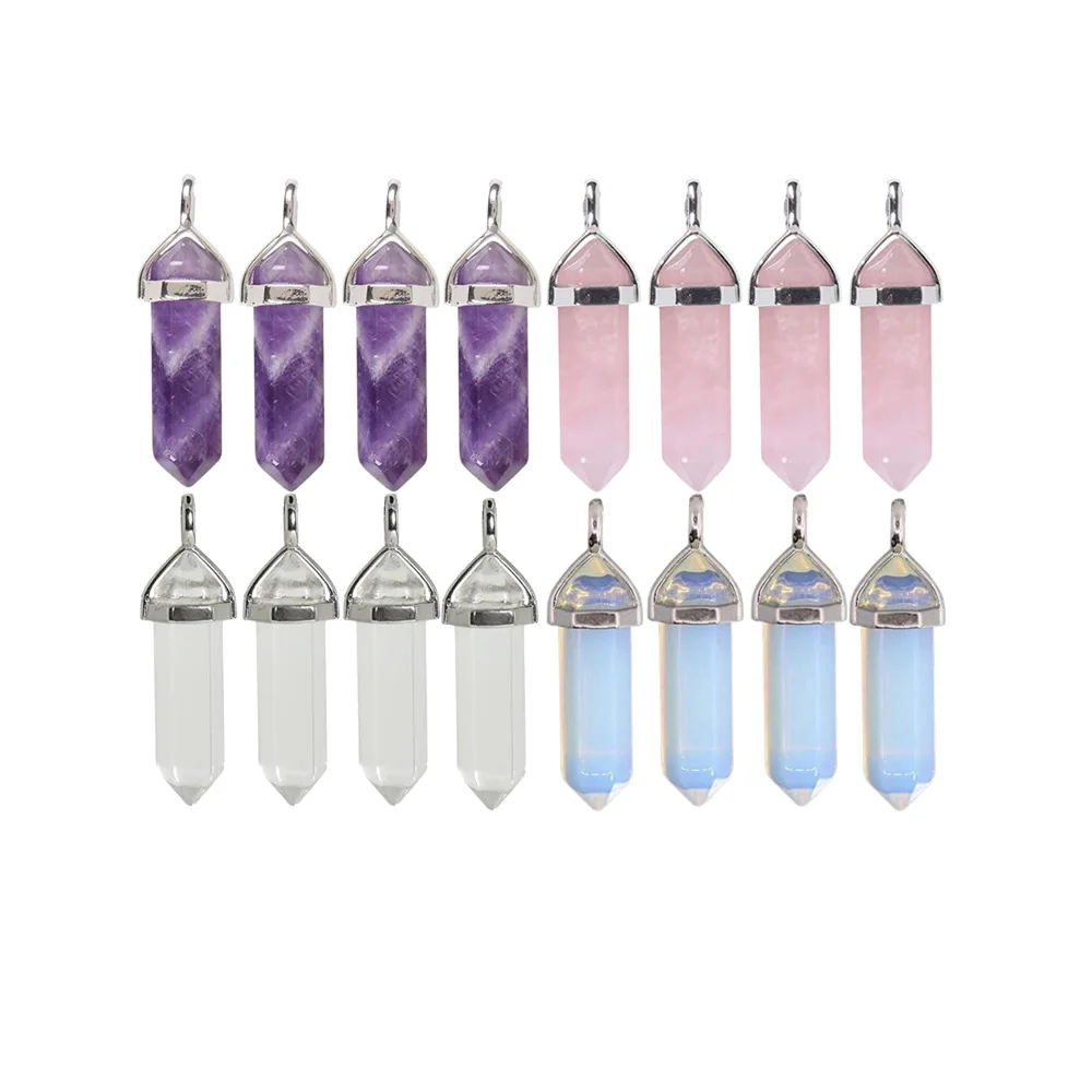 50PCS Natural Gemstone Hexagonal Bullet Point for Making Jewelry Meditation Healing Chakra Pointed Stone Pendants Necklace