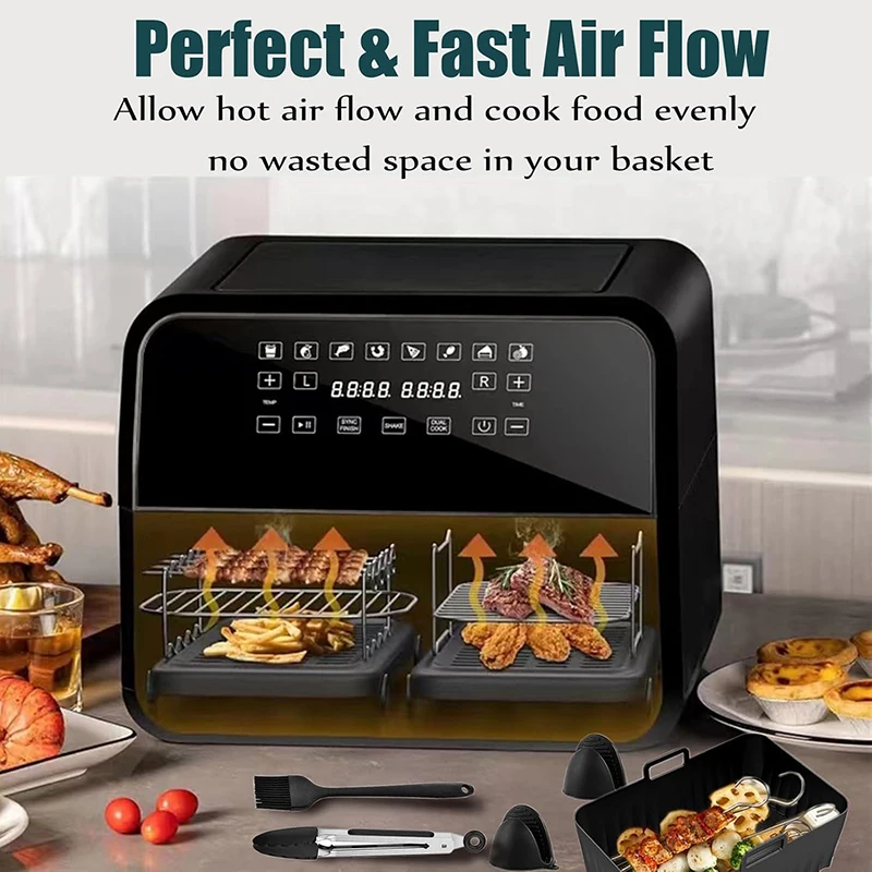 Silicone Air Fryer Accessories Set with Basket, Racks, and Oil Spray