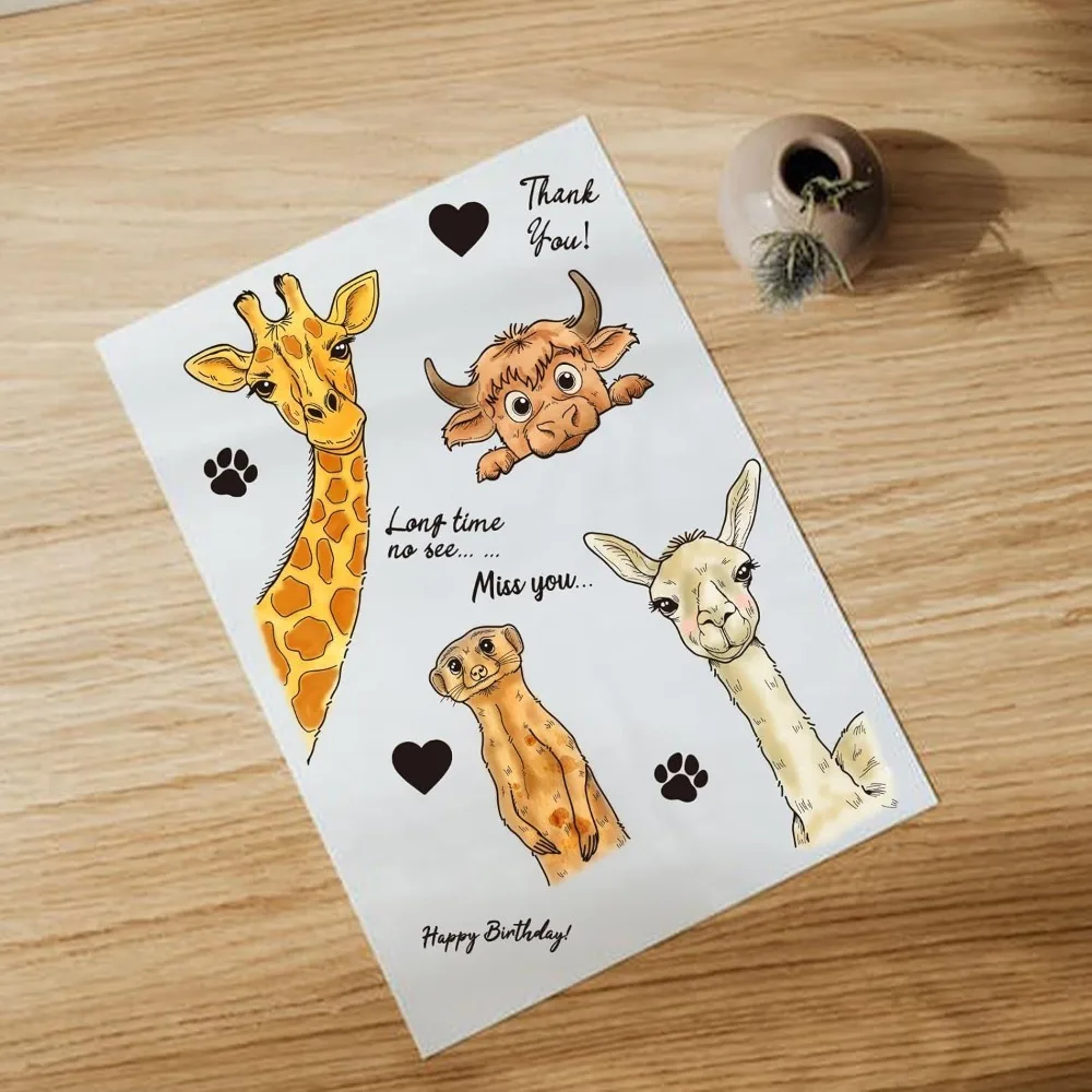 Clear Stamps Various Funny Animal Heads Giraffe Cat Cow Ostrich Alpaca Groundhog Cartoon Animals Transparent