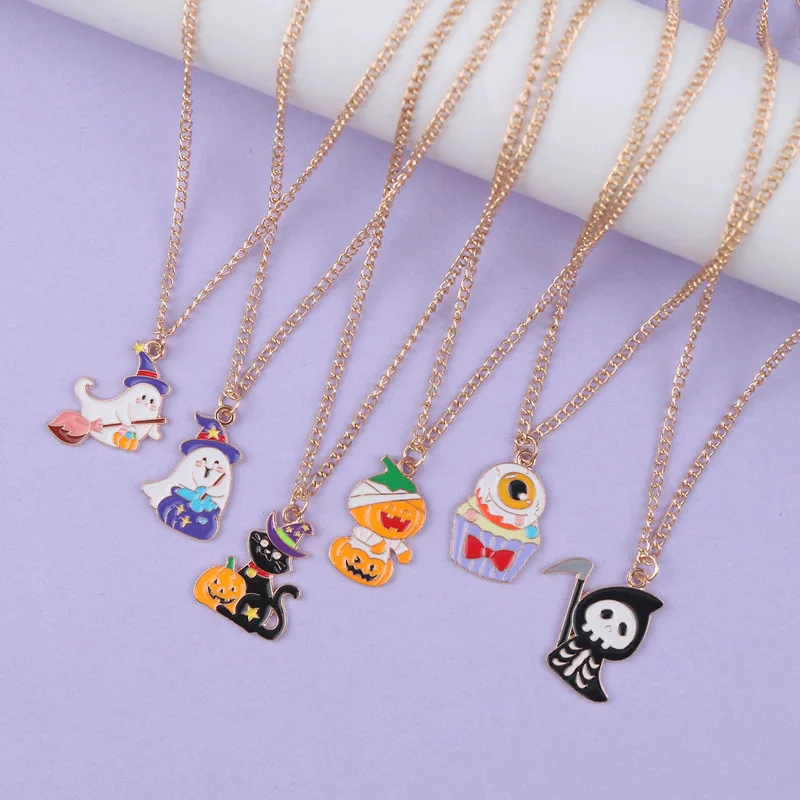 

Cute Cartoon Spooky Necklace Cute Ghost Black Cat Grim Reaper Alloy Jewellery DIY Pendant Jewellery Halloween Gift