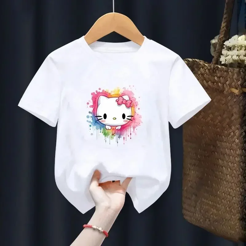 Summer Short Sleeved Anime Cute Hello Kitty Printed Children T-Shirt Cartoon Kid T Shirt Casual Top Girl Boy Clothing Baby Tee 2