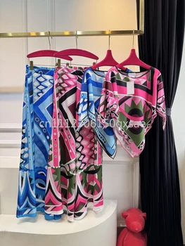 Luxury Design Women's Silk Pants Sets with Letter Signature Logo Designer Brand Lady Sexy Cloak Sets Summer Sets 1