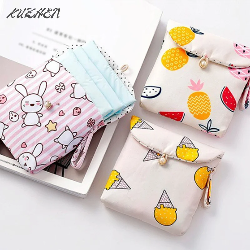 

Portable Cartoon Girls Napkin Storage Bag Sanitary Pads Packaging Bags Coin Purse Jewelry Makeup Lips Organizer Storage Bags