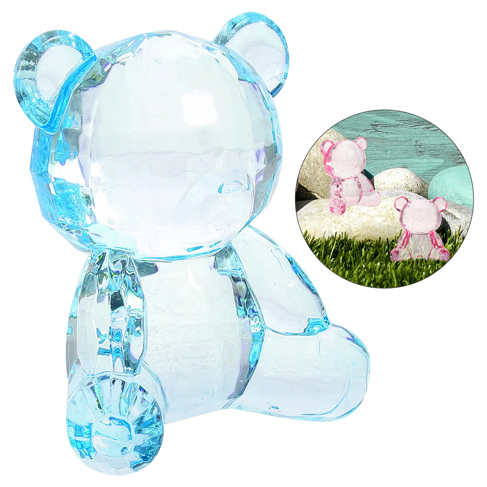 Clear Bear Figurine Small Statue Adorable nament Delicate Decoration Transparent Sculpture Garden Decor Gift 4