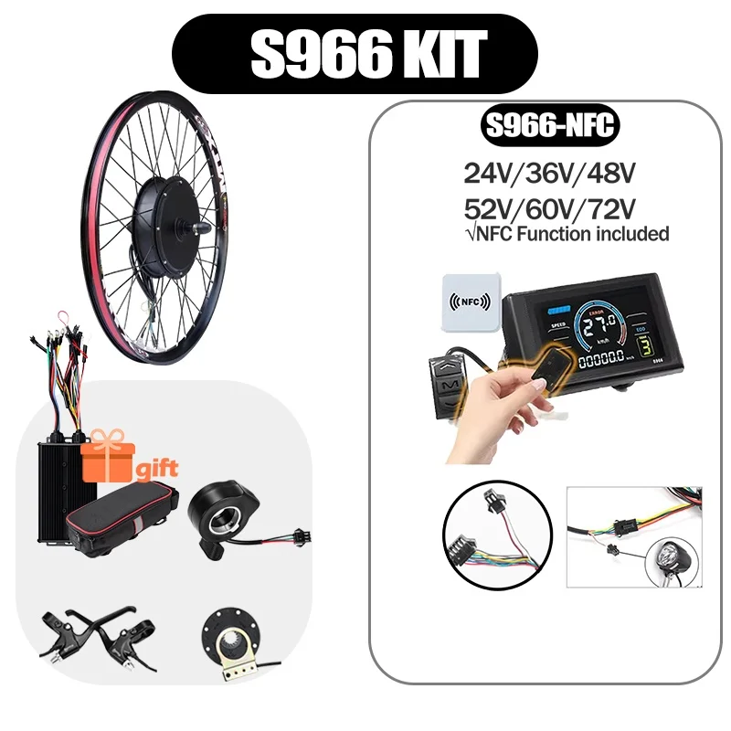 72V 3000W E-바이크 변환 키트 MTX39 (트리모드 80A 컨트롤러 S966 디스플레이 NFC 포함) 전기 자전거 S-100/H-100 패널용