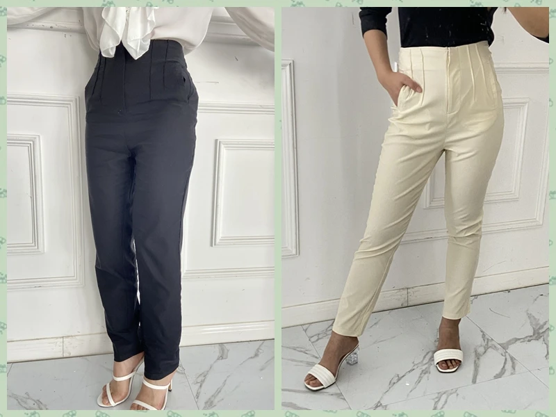 Pantalones de trabajo recortados de cintura alta para mujer, moda informal,  Color sólido, pantalones de oficina inteligentes hasta el tobillo,  primavera y verano - AliExpress