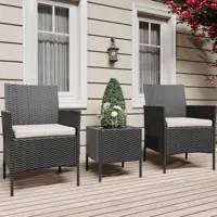 3-Piece Wicker Patio Sofa Set, All-Weather Rattan Conversation Set With Cushions & Glass Coffee Table For Garden, Porch, Lawn 2
