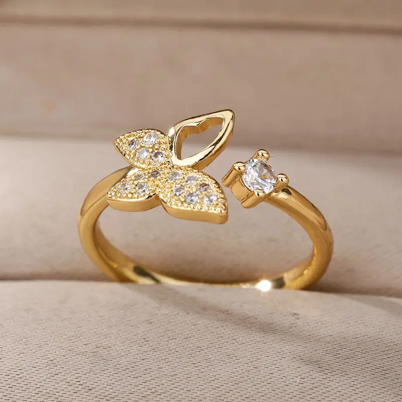 Bee Butterfly Women Ring Open Adjustable Stainless Steel Cubic Zirconia Moon Heart Finger womens ring cubic zircon ring finger rings jewelry rings ring jewelry