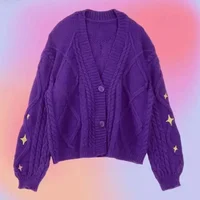 Speak Now Cardigan TS Golden Star Embroidery Button Up Purple Sweater TV Album Cardigan Gift Fall Winter Vintage Outfit 2