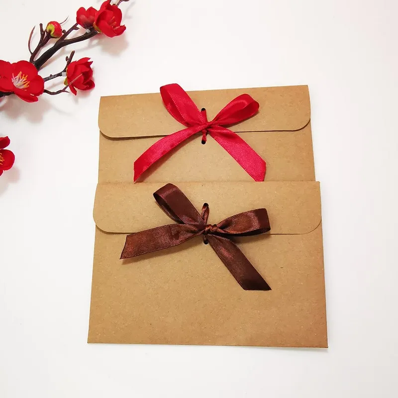 Kraft Ribbon Envelope Pocket Retro Paper Business Supplies Stationery Envelopes for Wedding Invitations Gift Packaging 50pcs/lot