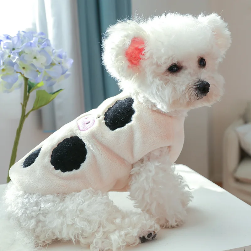 

New Dog Clothing Winter Dog Vest Fashion Cute Cow Pattern Plush Warm Tank Top Pet Clothing