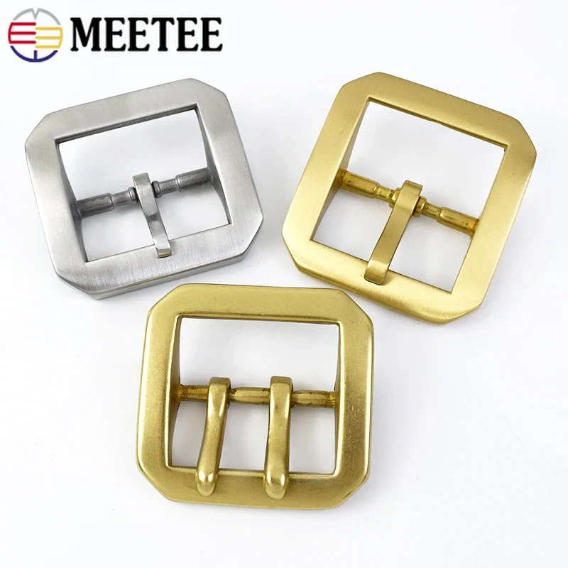 

Meetee 1Pc 40mm Stainless Steel Belt Buckle Men Pin Buckles Single/Double Brass Belts Clasp Head DIY Leather Crfts Accessories