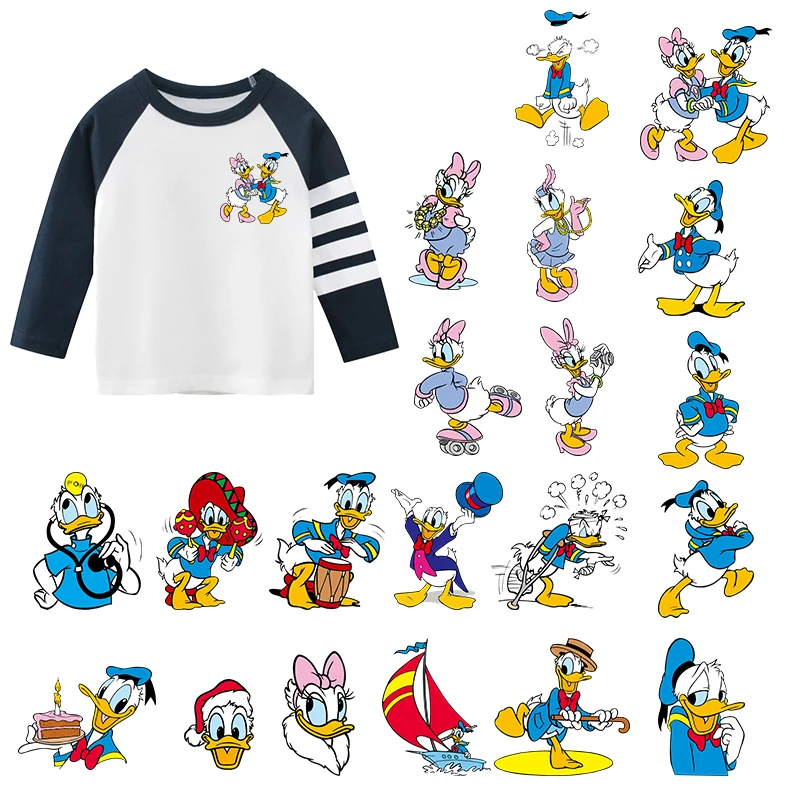 20 Kinds Heat Transfer Iron On Patches Disney Cartoon Cute Donald Fauntleroy Duck And Daisy Duck