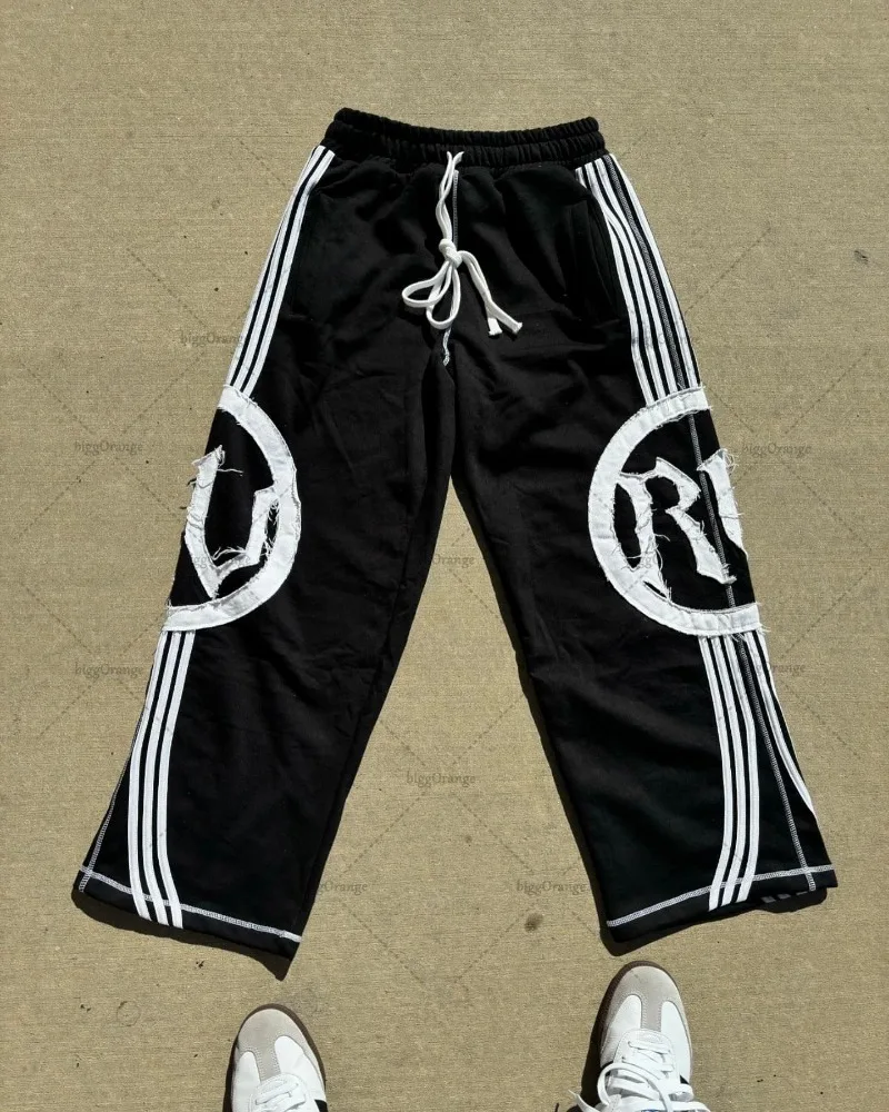 Y2k European and American Hip-hop Street Harajuku Casual Wide-leg Pants with Personalized Splicing Striped Drawstring Sweatpants casual pants sports pants casual sports pants