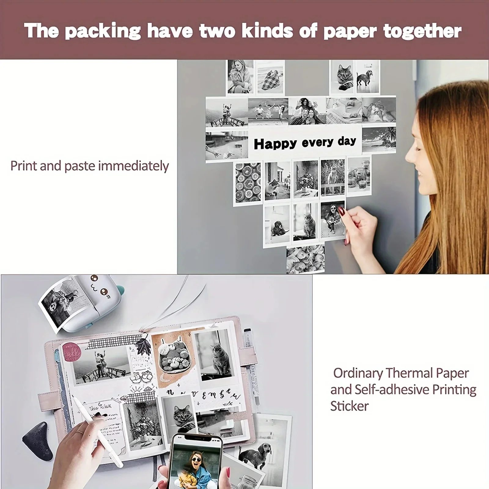 57x25mm Paper For Mini Printer Roll Paper Child Camera Self-Adhesive Label Sticker For T02/M02/M02S For Photo Journal Notes Memo