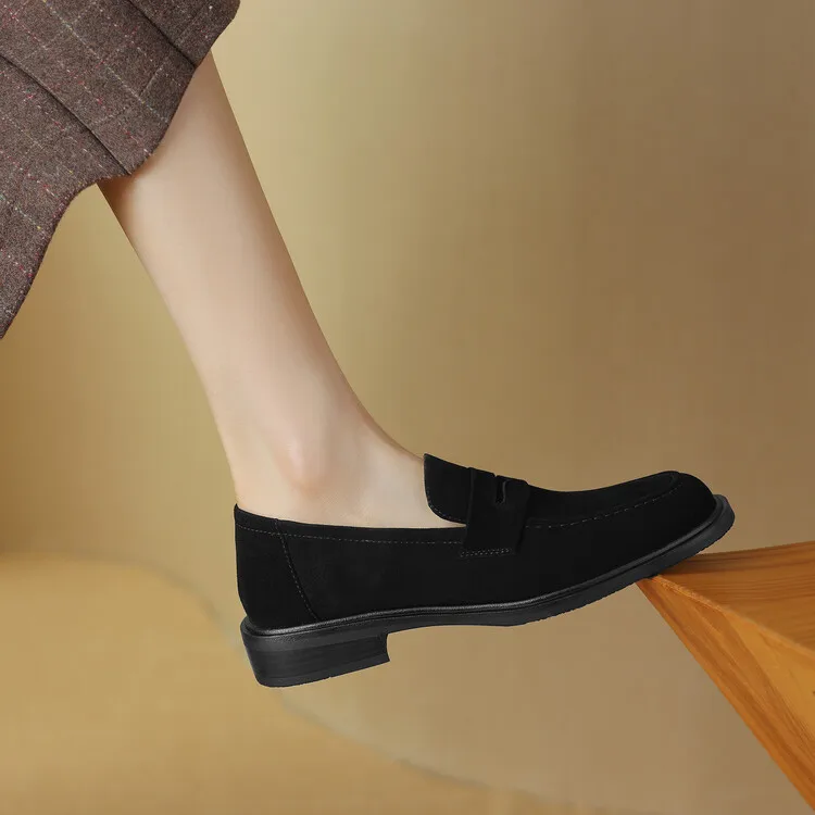 2026 Spring Sheep Suede Women Shoes Round Toe Chunky Heel Women Pumps Shoes for Women Deep Mouth Loafers Low Heels Ladies Shoes